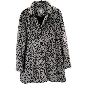 CHICO’S Gray Black Faux Fur Animal Print Washable Coat Jacket 3 US XL 16 18